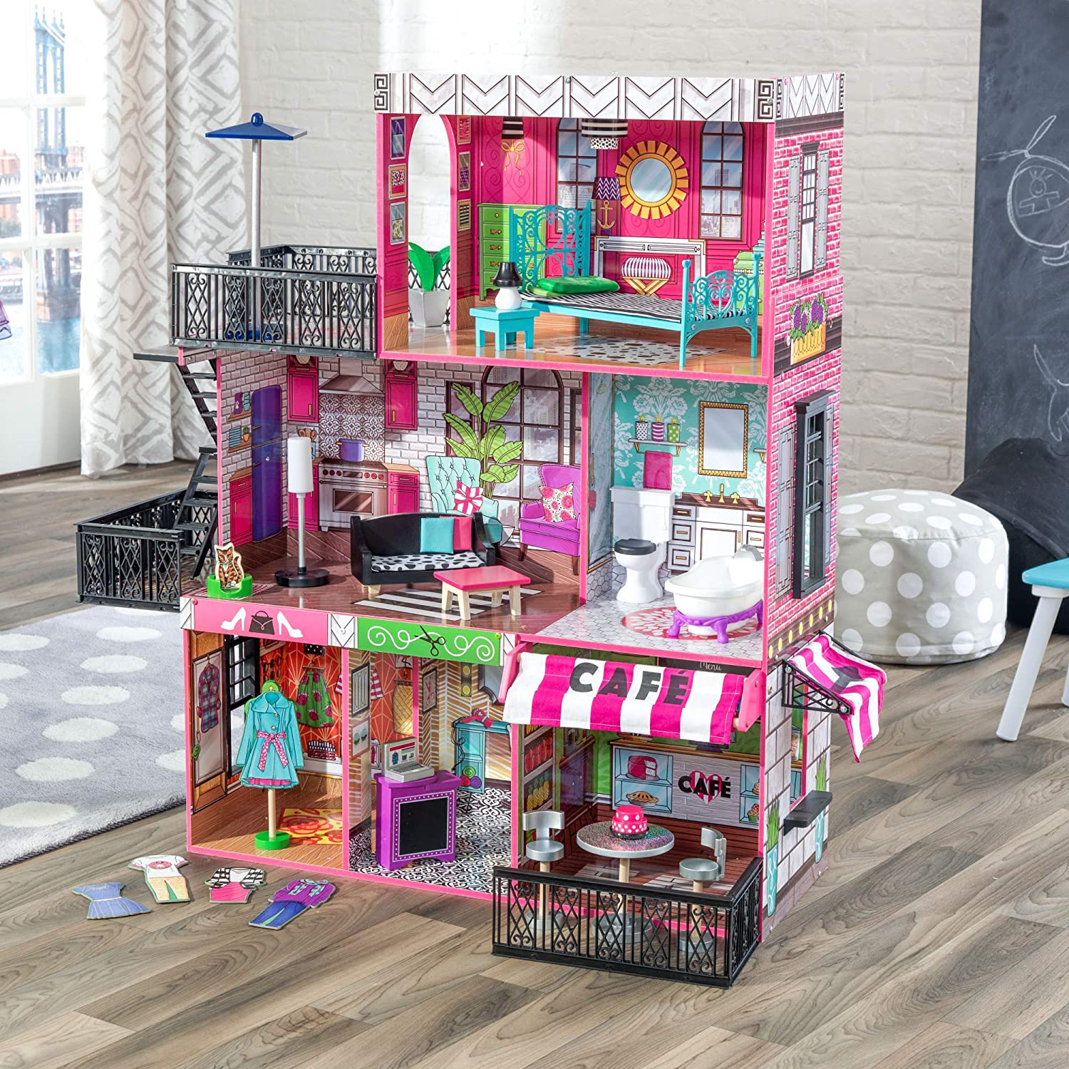 KidKraft Brooklyn's Loft Wooden Dollhouse with 25-Piece Accessory Set image 1