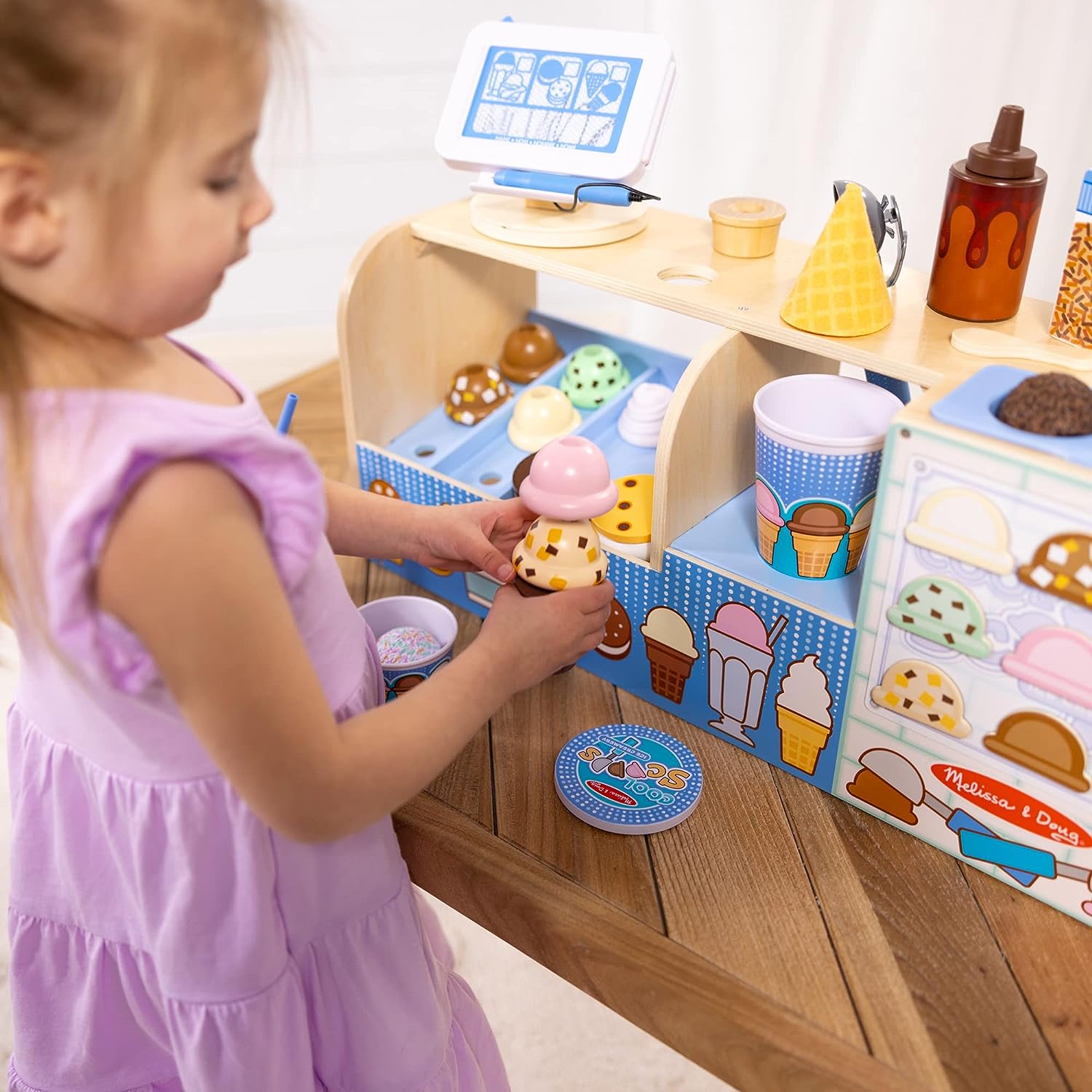 Melissa & Doug Wooden Cool Scoops Ice Creamery Play Food Toy image 1