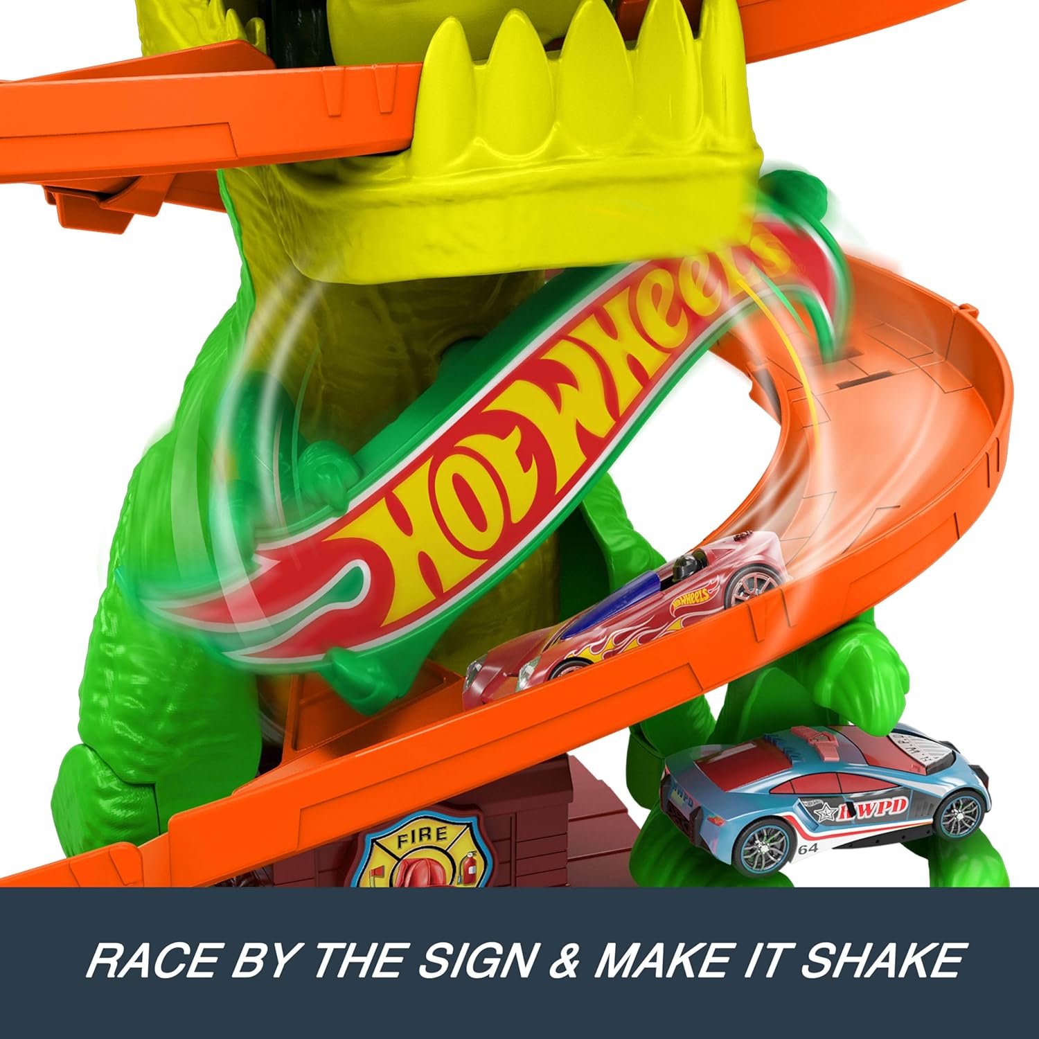 Hot Wheels Diecast City T-Rex Blaze Battle Playset image 1