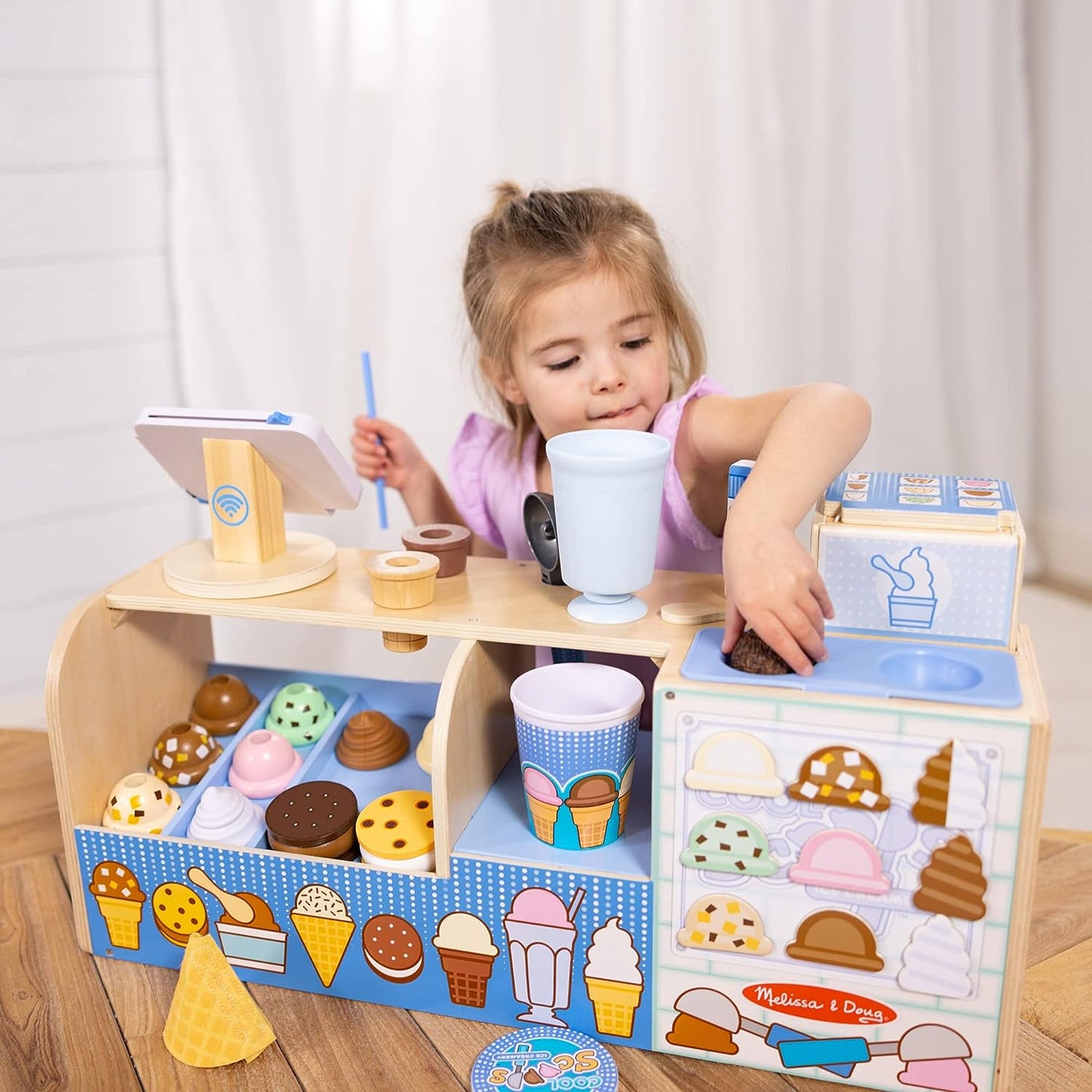 Melissa & Doug Wooden Cool Scoops Ice Creamery Play Food Toy image 9