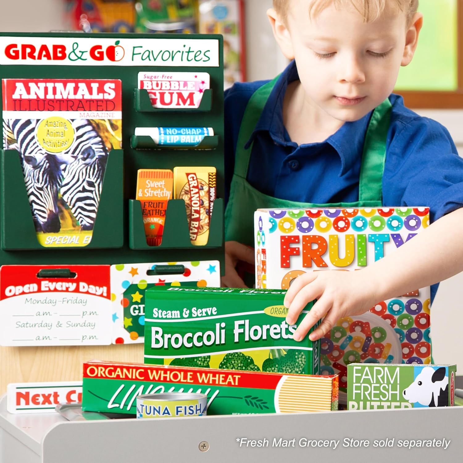 Melissa & Doug Fresh Mart Grocery Store Play Food and Role Play Companion Set image 4