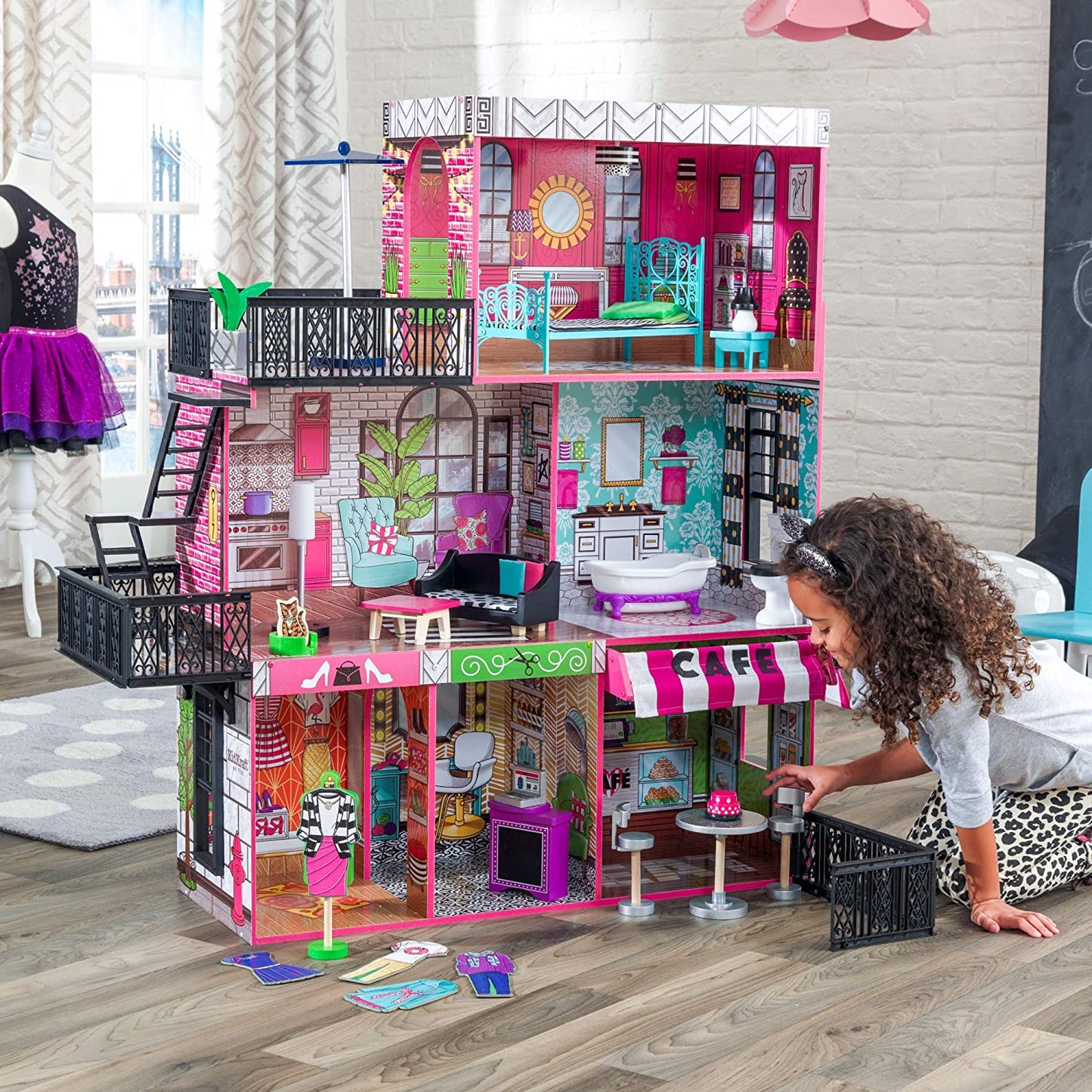 KidKraft Brooklyn's Loft Wooden Dollhouse with 25-Piece Accessory Set image 2