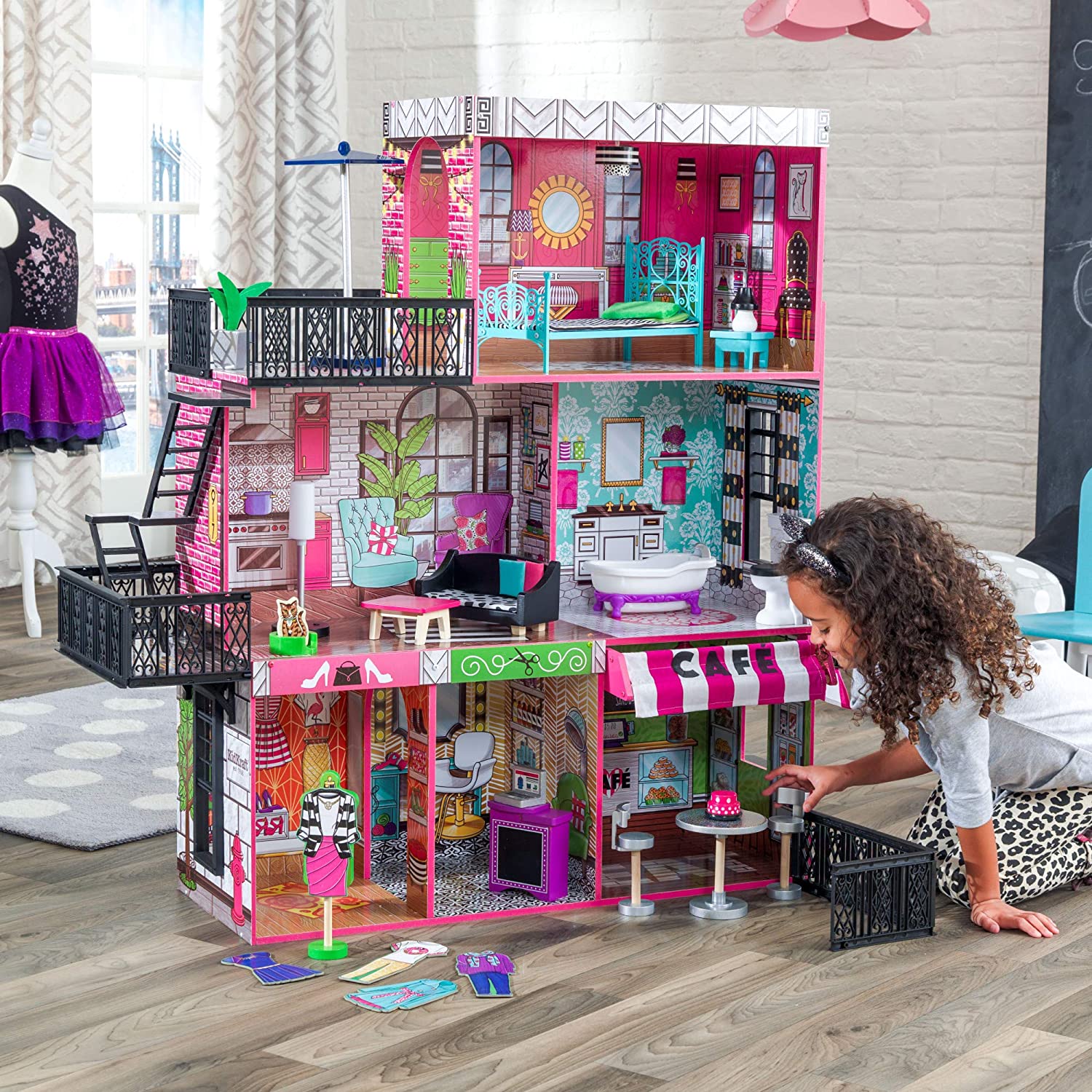 KidKraft Brooklyn's Loft Wooden Dollhouse with 25-Piece Accessory Set image 2