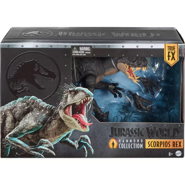 Hammond Collection Scorpios Rex Figure in collectible packaging from Jurassic World series.