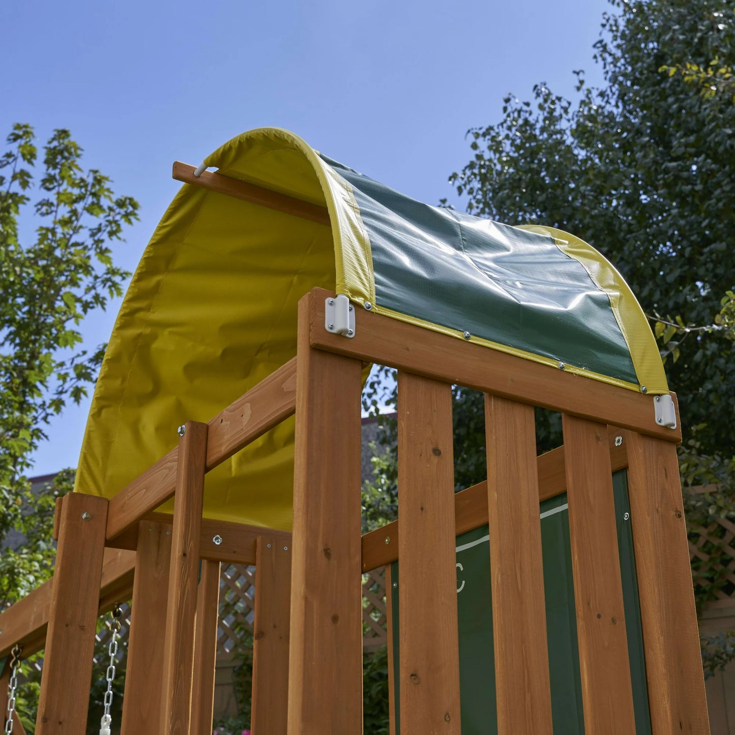 Kidkraft Ainsley Wooden Outdoor Swing Set with Slide and Rock Wall